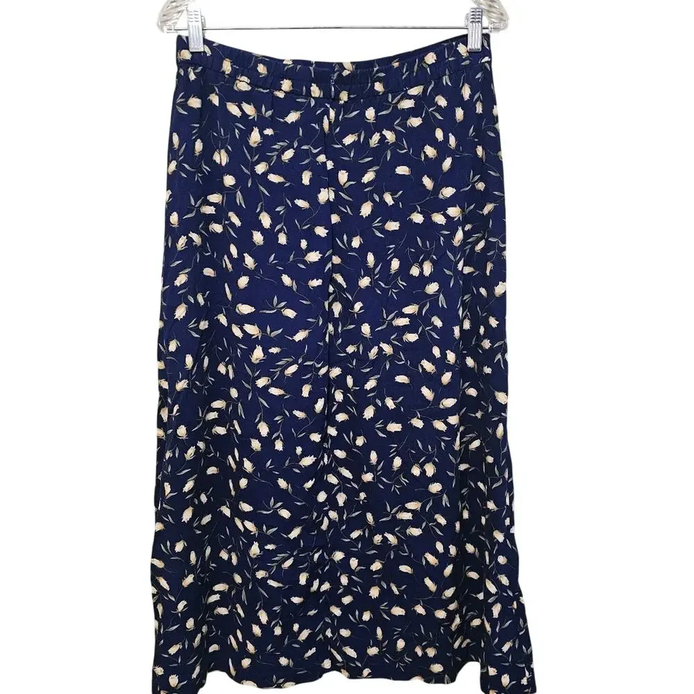 R&K Originals Midi Skirt Women's Size 10 Vintage 80's Navy Floral Boho Resort